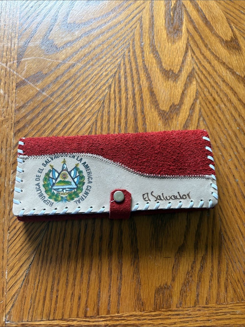 Handcrafted El Salvador Suede & Leather Clutch - Red and Cream